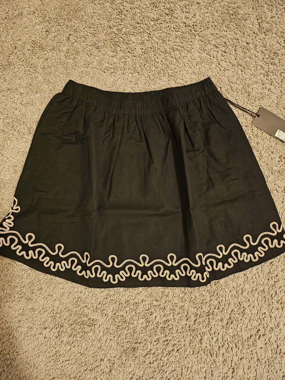 Black Circle Skirt with Cream Embroidered Hem
